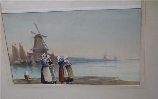 R. Herdman-Smith, pair of watercolours, Waiting for the boats, Dordrecht, 24 x 34.5cm